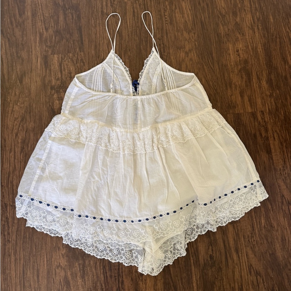 Free People White and Blue Lace Trim romper - Picture 5 of 9